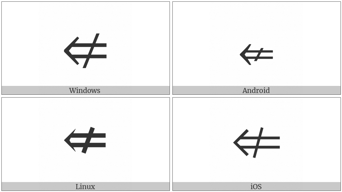 Leftwards Double Arrow With Stroke on various operating systems