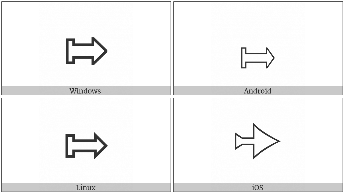 Rightwards White Arrow From Wall on various operating systems