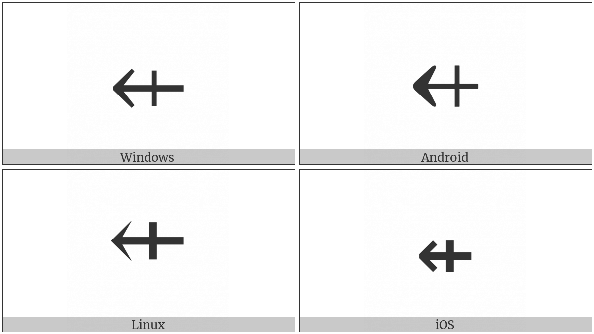 Leftwards Arrow With Vertical Stroke on various operating systems