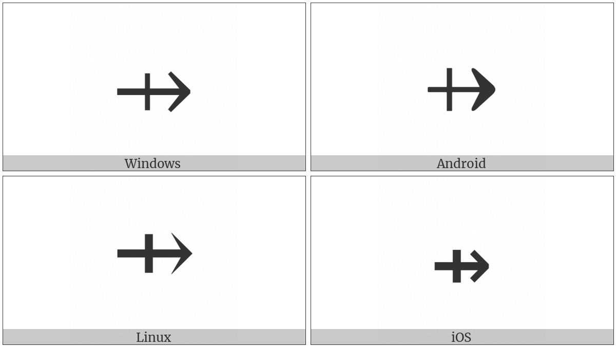 Rightwards Arrow With Vertical Stroke on various operating systems