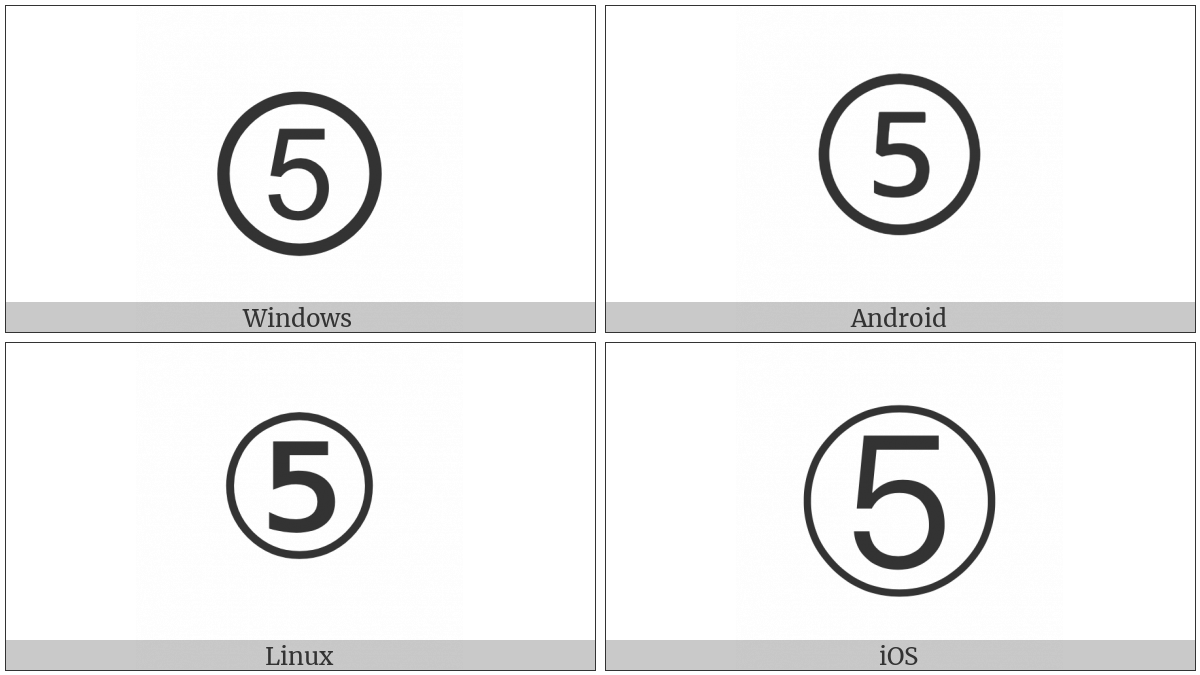 Circled Digit Five on various operating systems