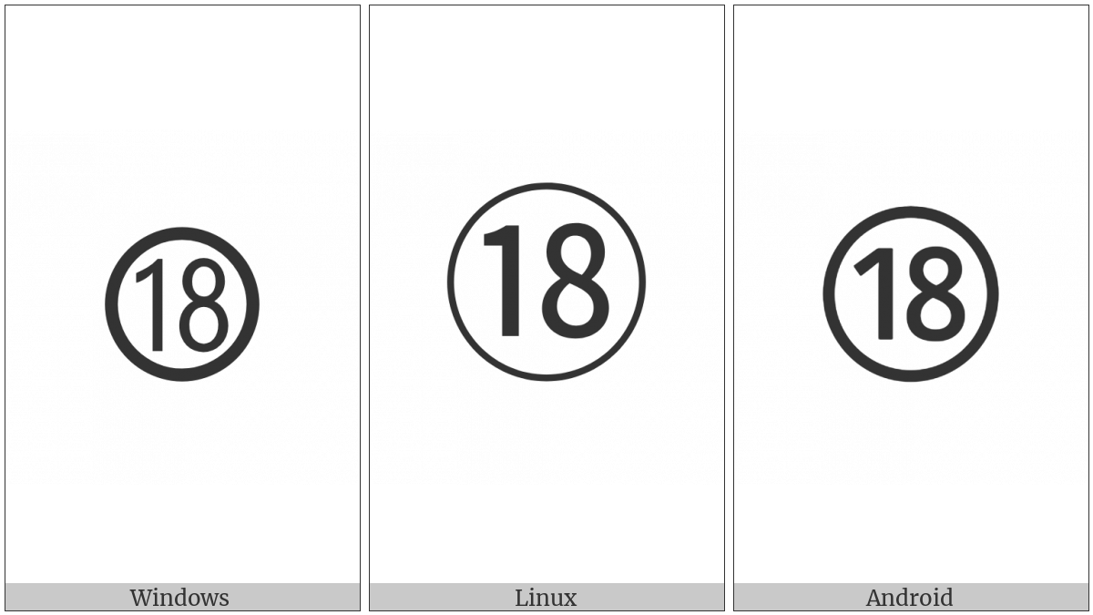 Circled Number Eighteen on various operating systems