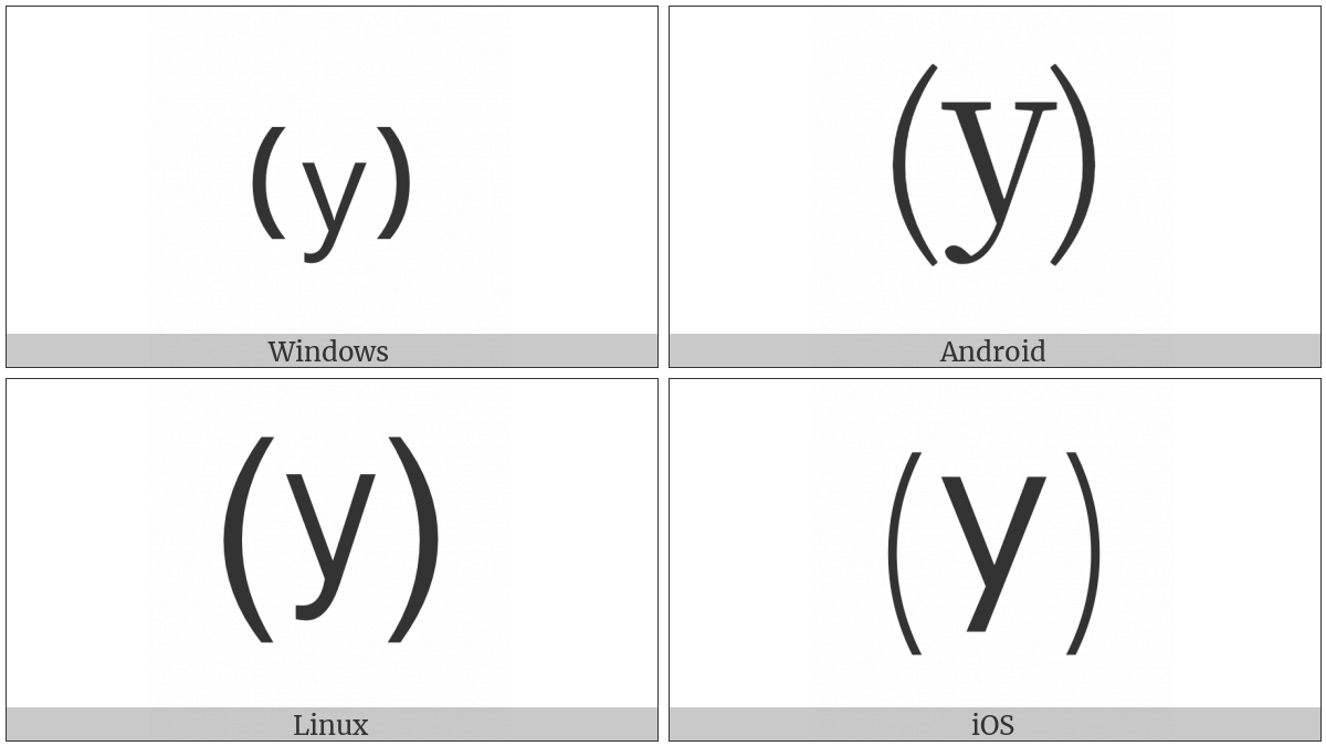 Parenthesized Latin Small Letter Y on various operating systems