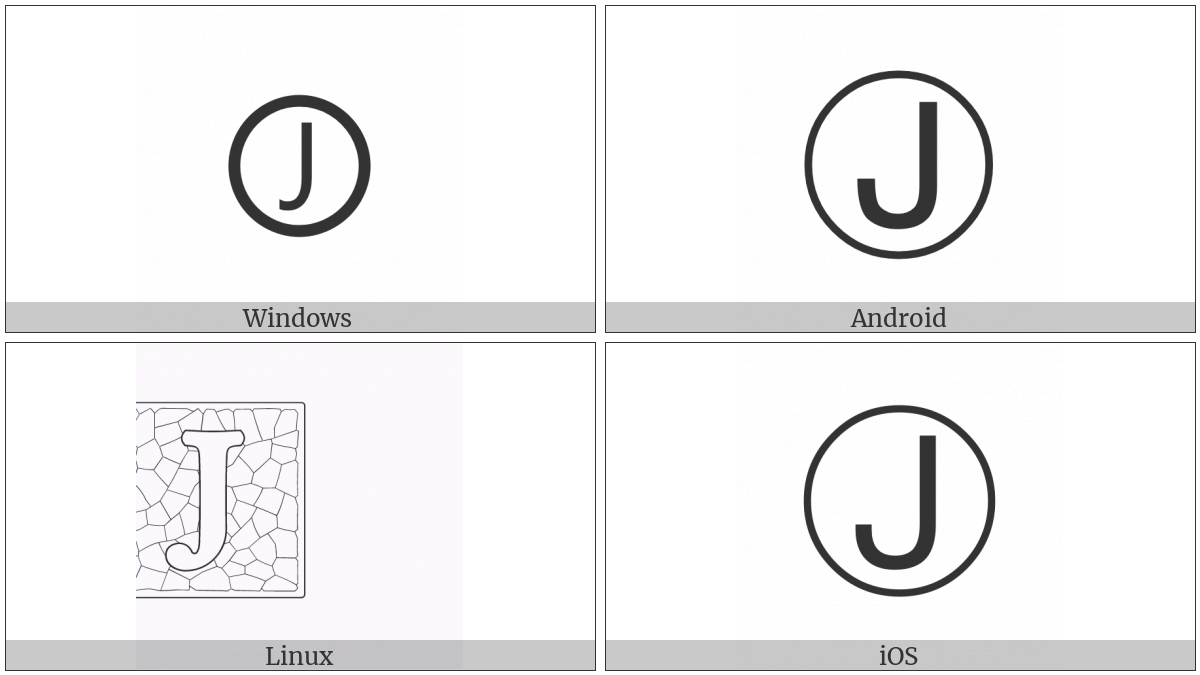 Circled Latin Capital Letter J on various operating systems