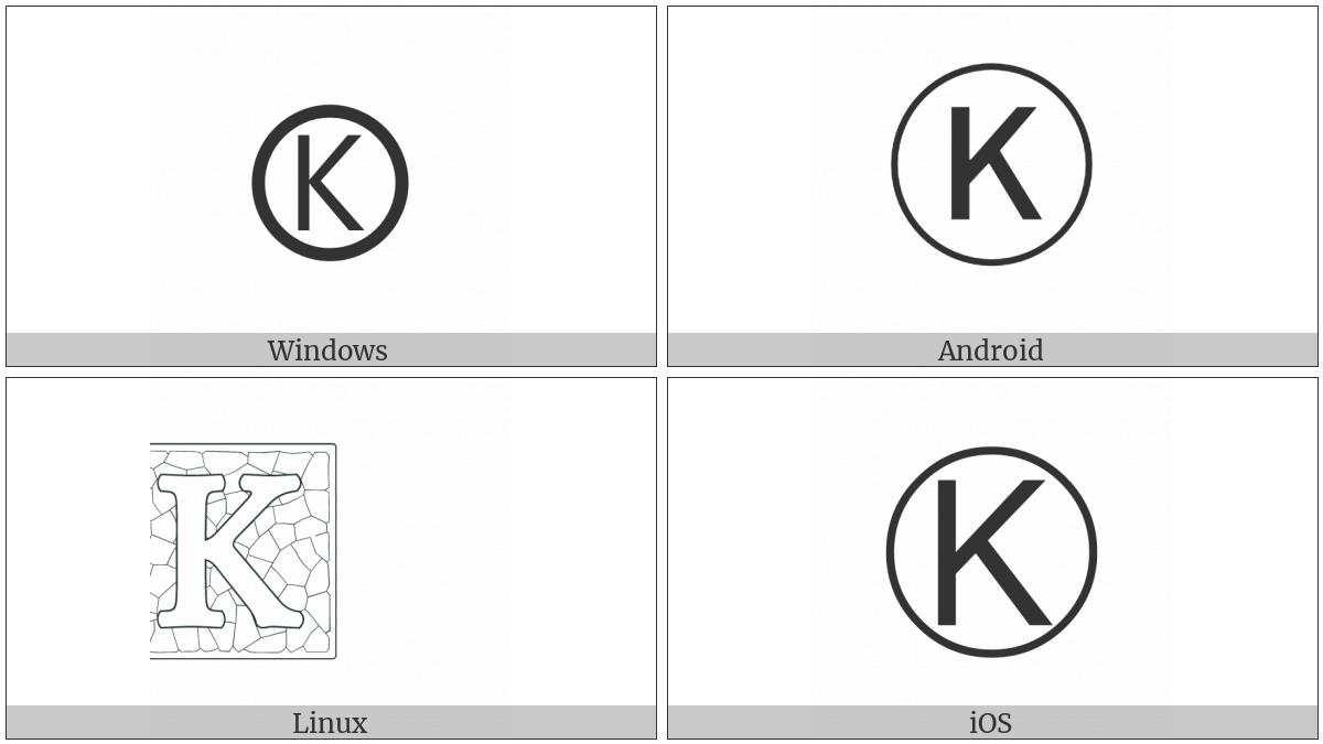 Circled Latin Capital Letter K on various operating systems