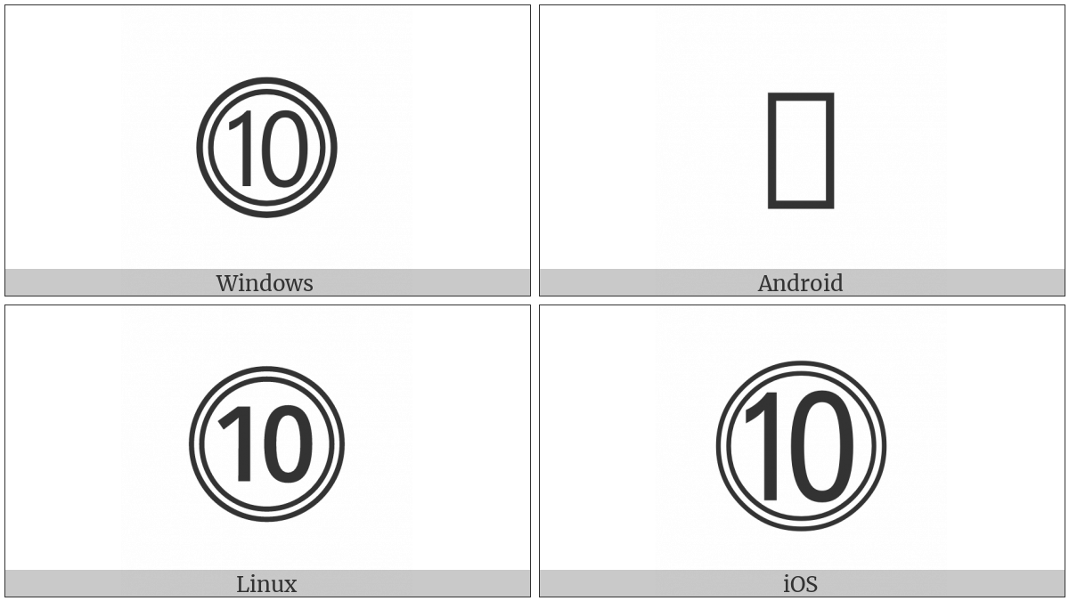 Double Circled Number Ten on various operating systems