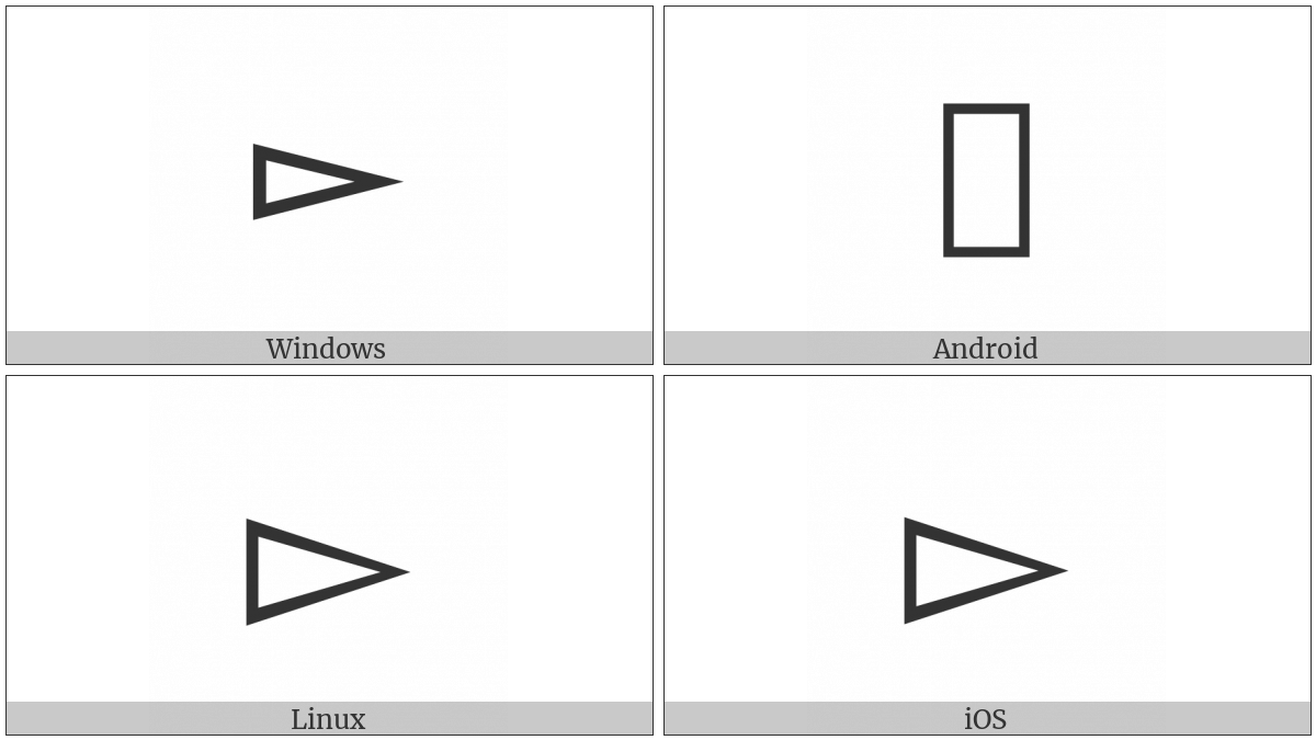 White Right-Pointing Pointer on various operating systems