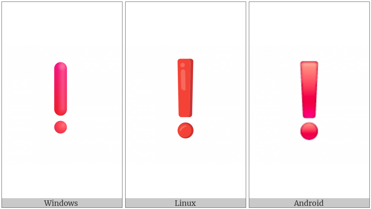 Heavy Exclamation Mark Symbol on various operating systems