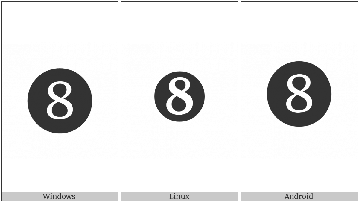 Dingbat Negative Circled Digit Eight on various operating systems