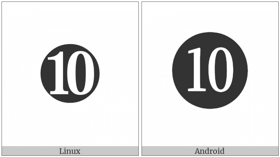 Dingbat Negative Circled Number Ten on various operating systems