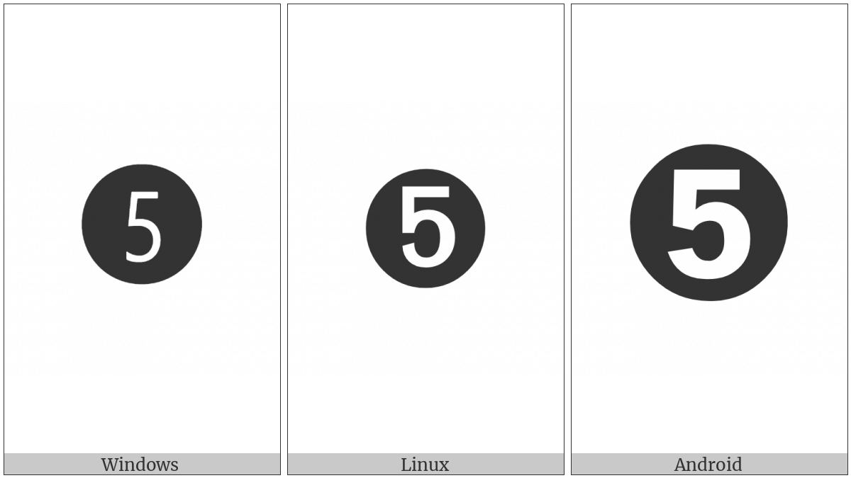 Dingbat Negative Circled Sans-Serif Digit Five on various operating systems
