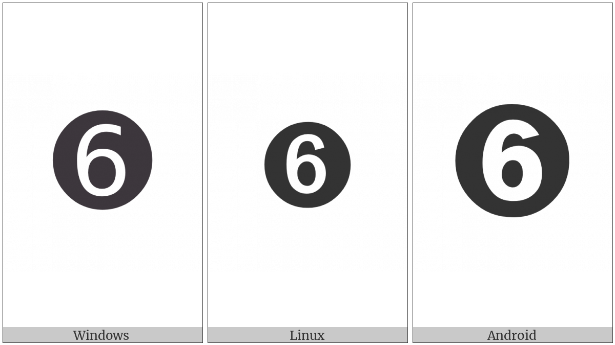 Dingbat Negative Circled Sans-Serif Digit Six on various operating systems