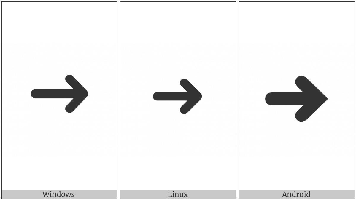 Heavy Round-Tipped Rightwards Arrow on various operating systems