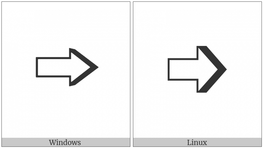Right-Shaded White Rightwards Arrow on various operating systems