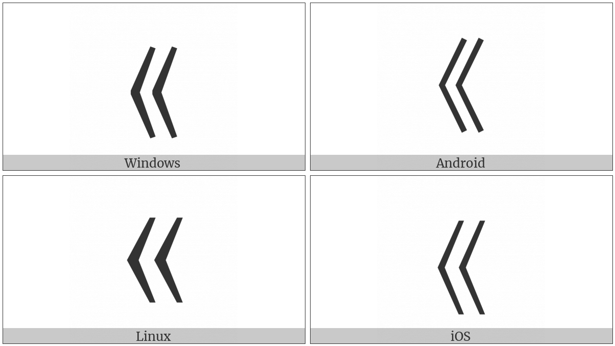 Mathematical Left Double Angle Bracket on various operating systems