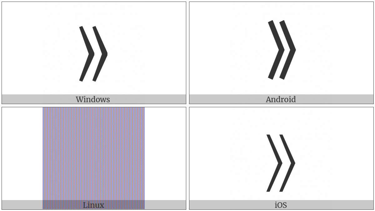 Mathematical Right Double Angle Bracket on various operating systems