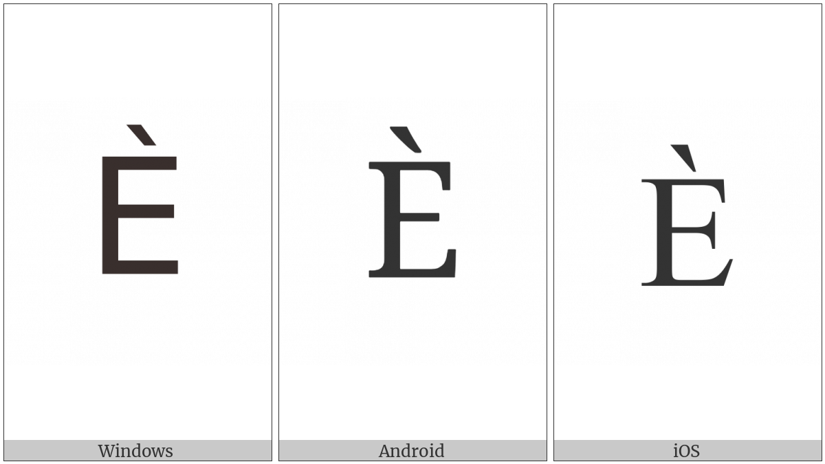 Cyrillic Capital Letter Ie With Grave on various operating systems