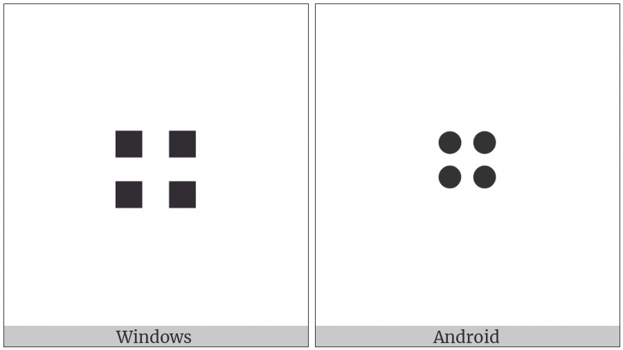 Braille Pattern Dots-2356 on various operating systems