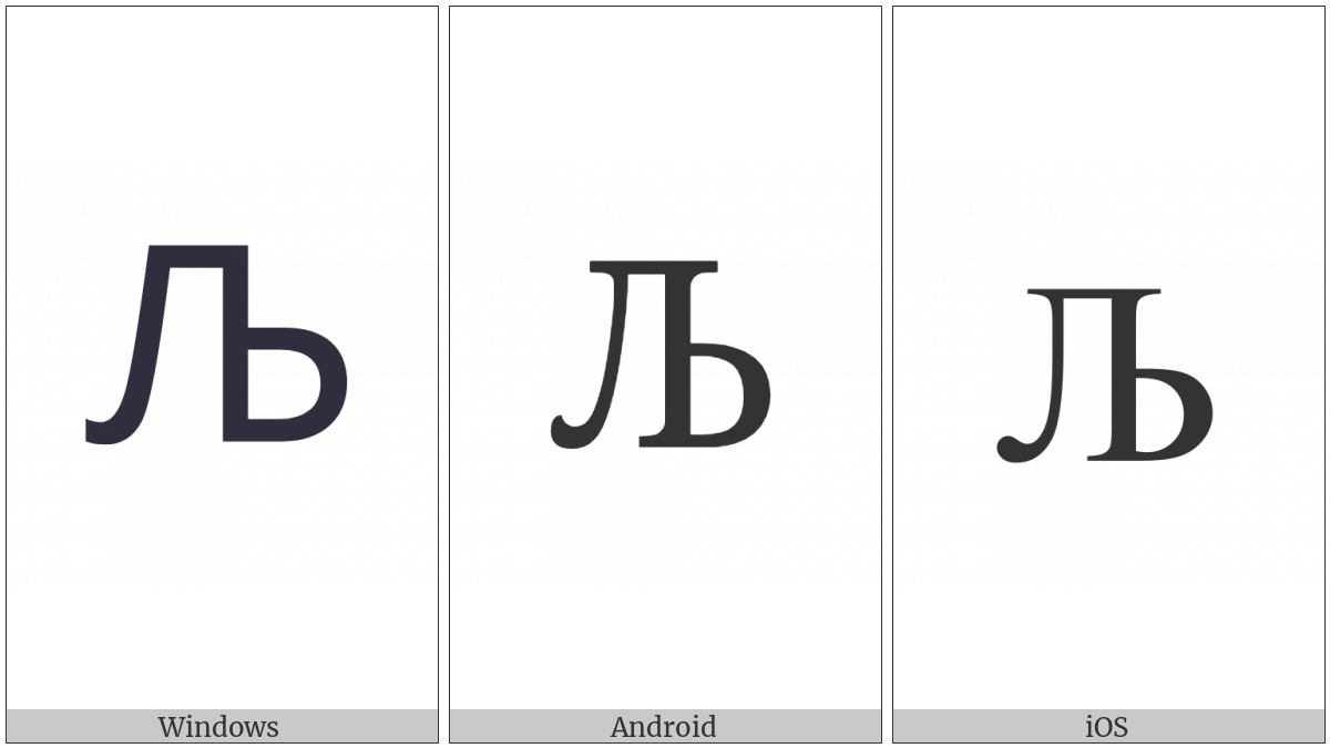 Cyrillic Capital Letter Lje on various operating systems