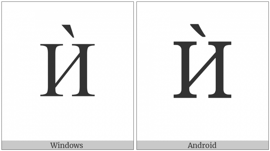 Cyrillic Capital Letter I With Grave on various operating systems
