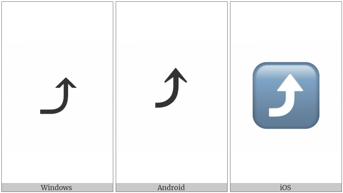 Arrow Pointing Rightwards Then Curving Upwards on various operating systems