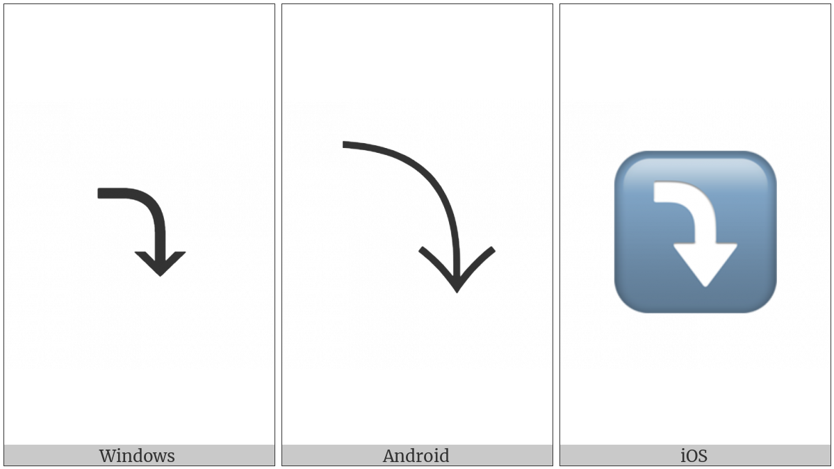Arrow Pointing Rightwards Then Curving Downwards on various operating systems