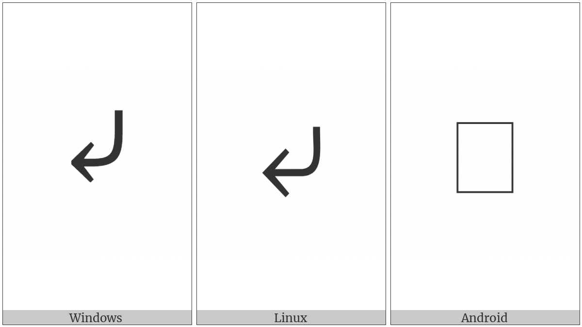 Arrow Pointing Downwards Then Curving Leftwards on various operating systems