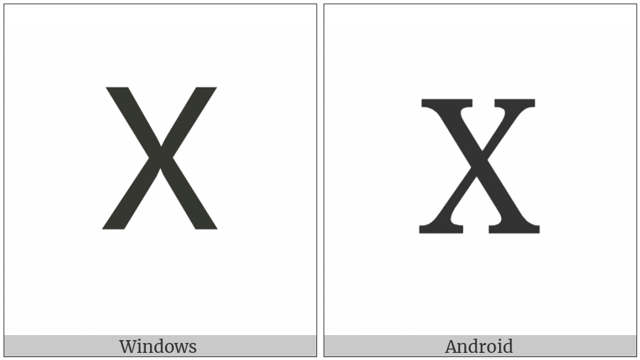 Cyrillic Capital Letter Ha on various operating systems