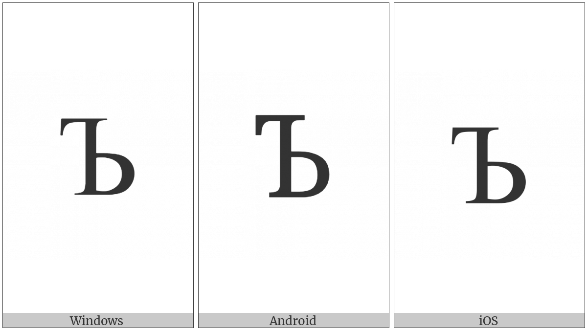 Cyrillic Capital Letter Hard Sign on various operating systems
