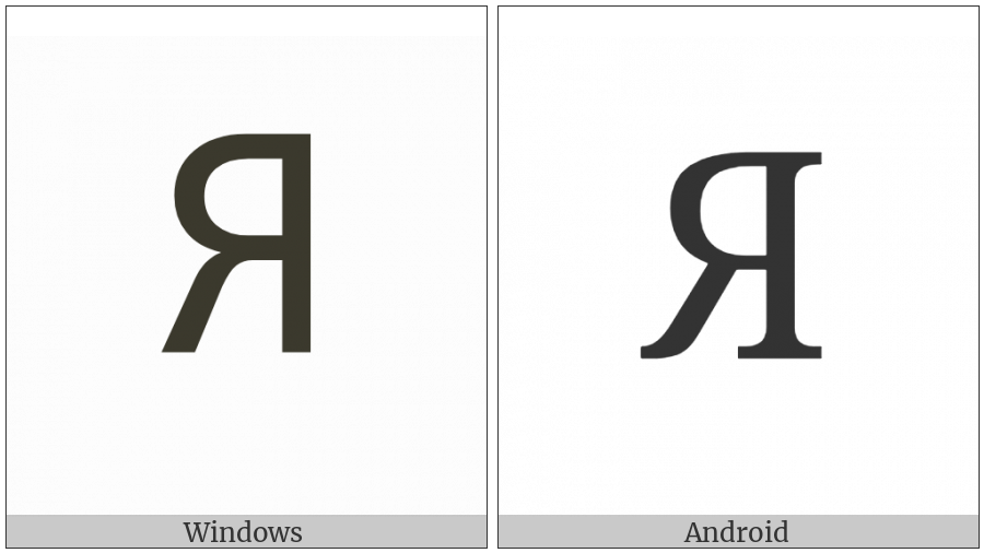Cyrillic Capital Letter Ya on various operating systems