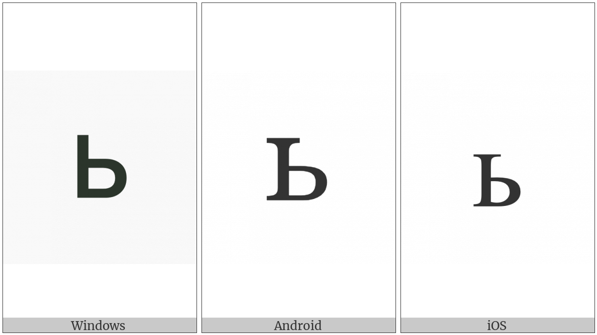 Cyrillic Small Letter Soft Sign on various operating systems