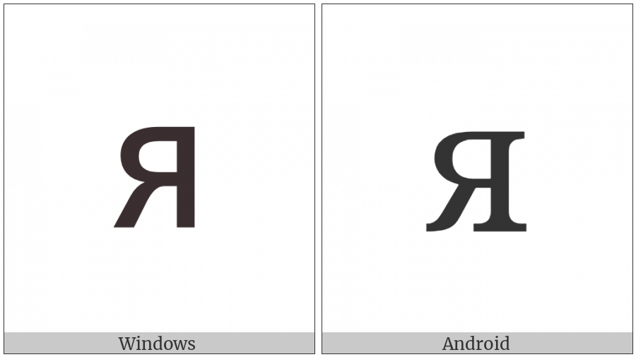 Cyrillic Small Letter Ya on various operating systems