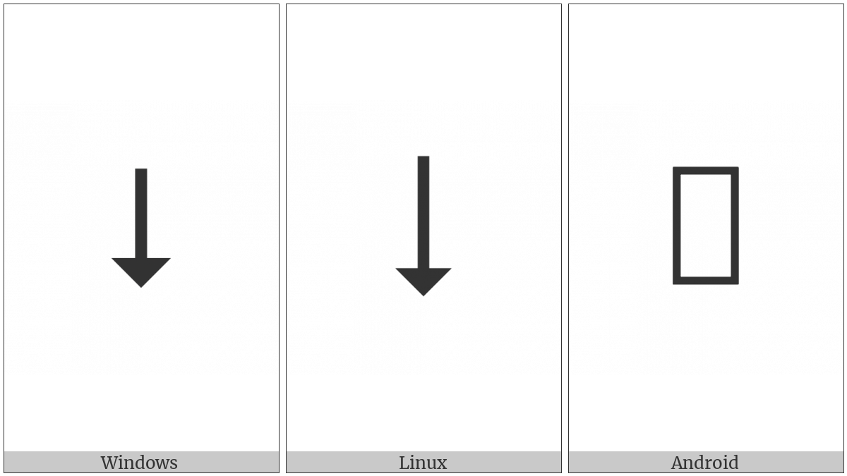 Downwards Triangle-Headed Arrow on various operating systems