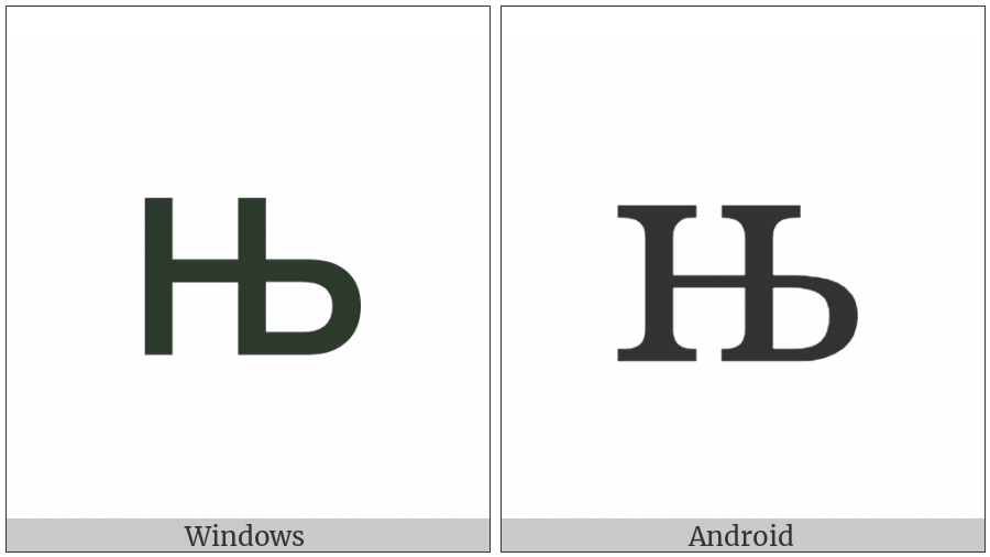Cyrillic Small Letter Nje on various operating systems