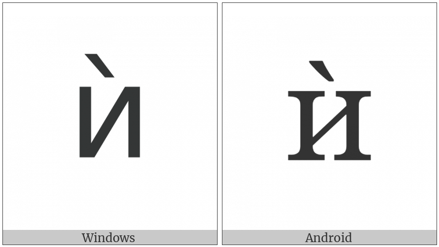 Cyrillic Small Letter I With Grave on various operating systems