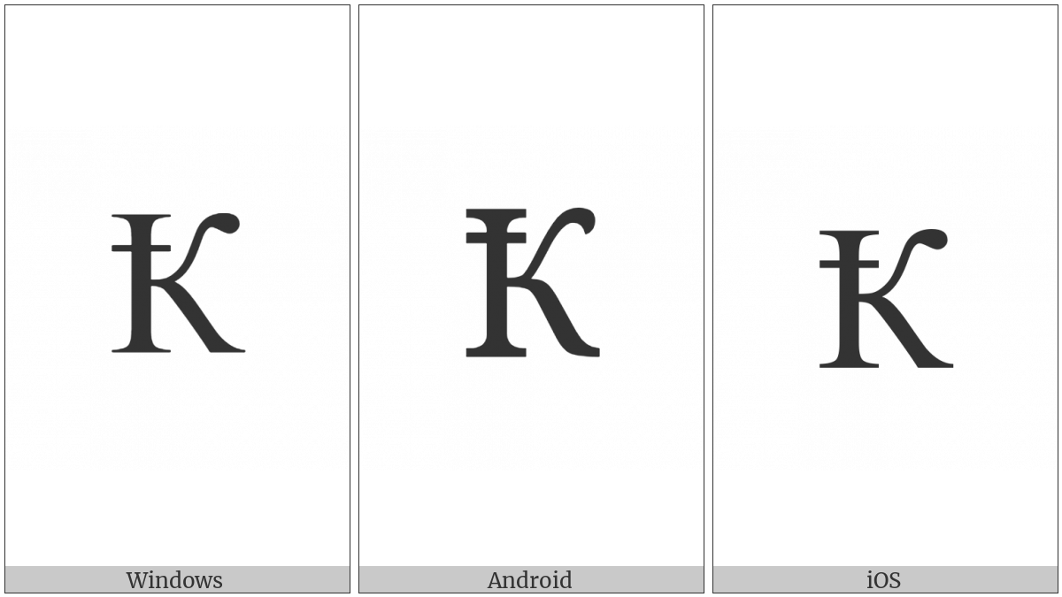 Cyrillic Capital Letter Ka With Stroke on various operating systems