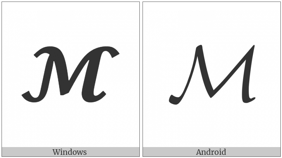 Mathematical Bold Script Capital M on various operating systems