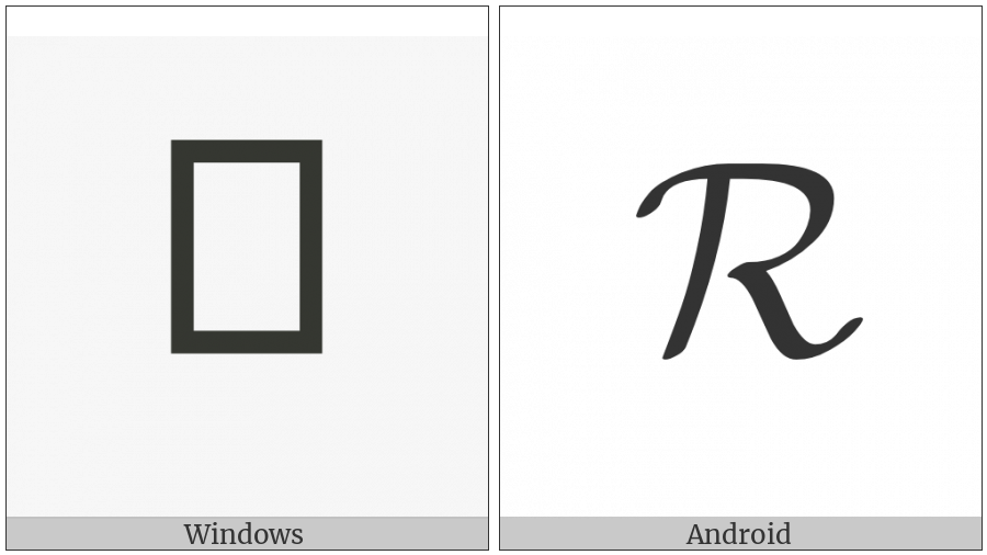 Mathematical Bold Script Capital R on various operating systems