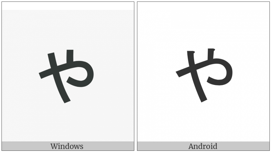 Hiragana Letter Small Ya on various operating systems