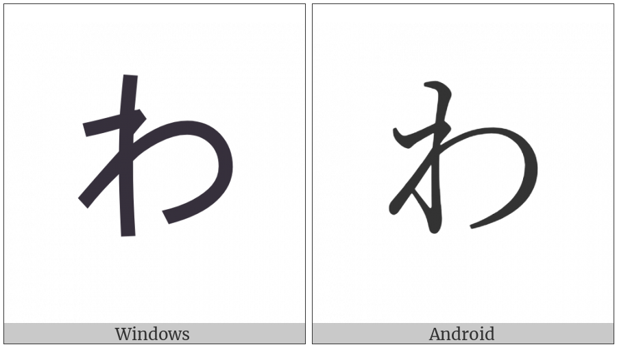 Hiragana Letter Wa on various operating systems