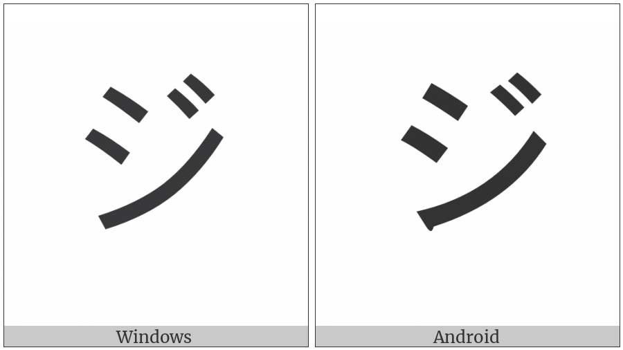 Katakana Letter Zi on various operating systems