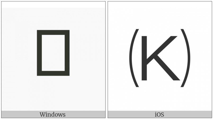 Parenthesized Latin Capital Letter K on various operating systems
