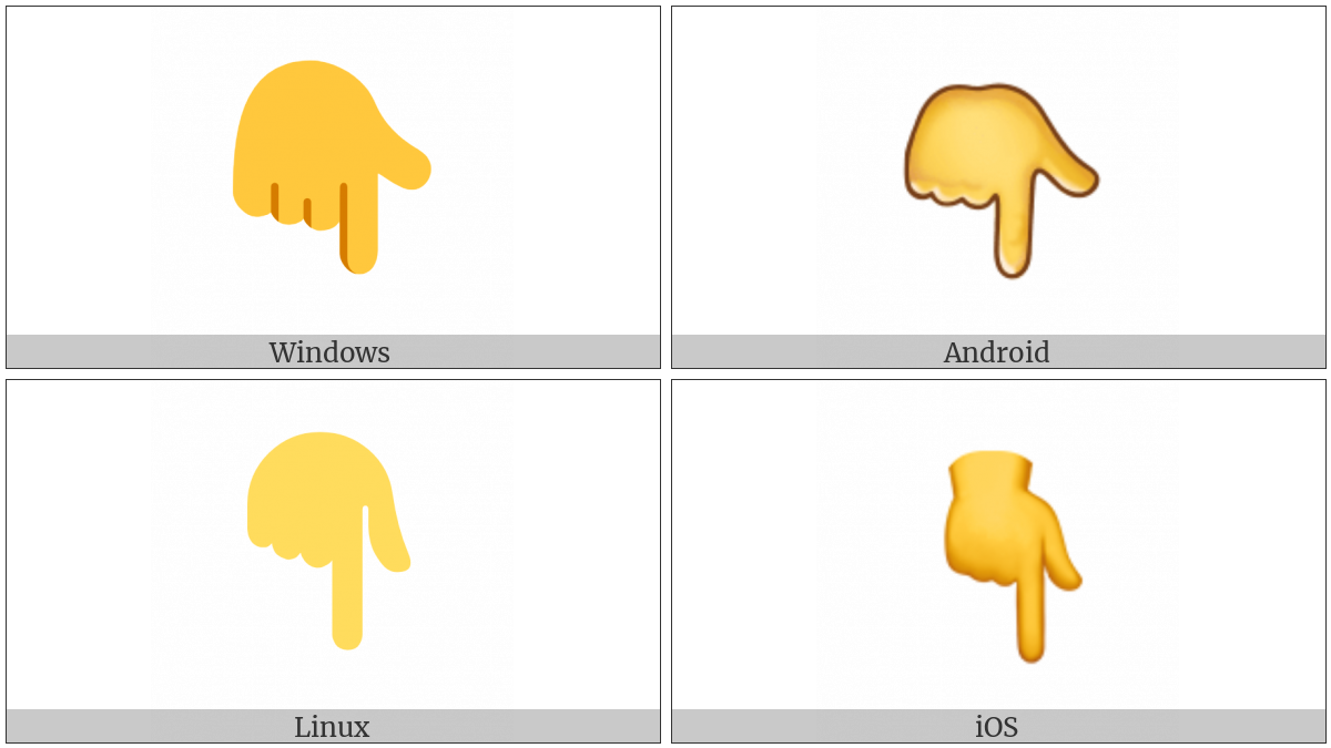 White Down Pointing Backhand Index on various operating systems