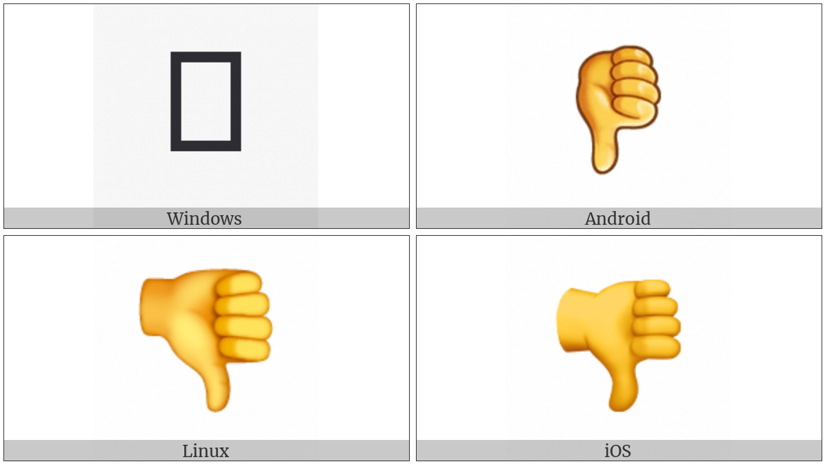 Thumbs Down Sign on various operating systems
