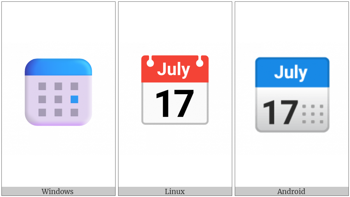 Calendar on various operating systems