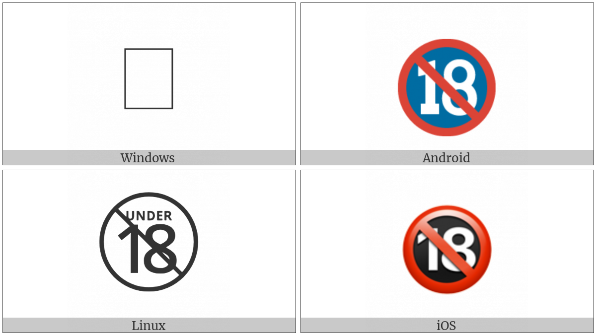 No One Under Eighteen Symbol on various operating systems