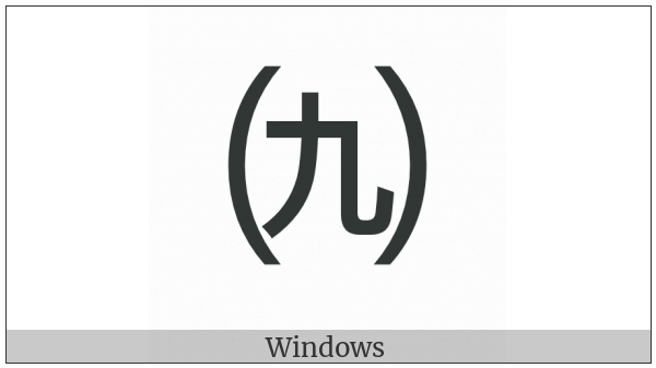 Parenthesized Ideograph Nine on various operating systems