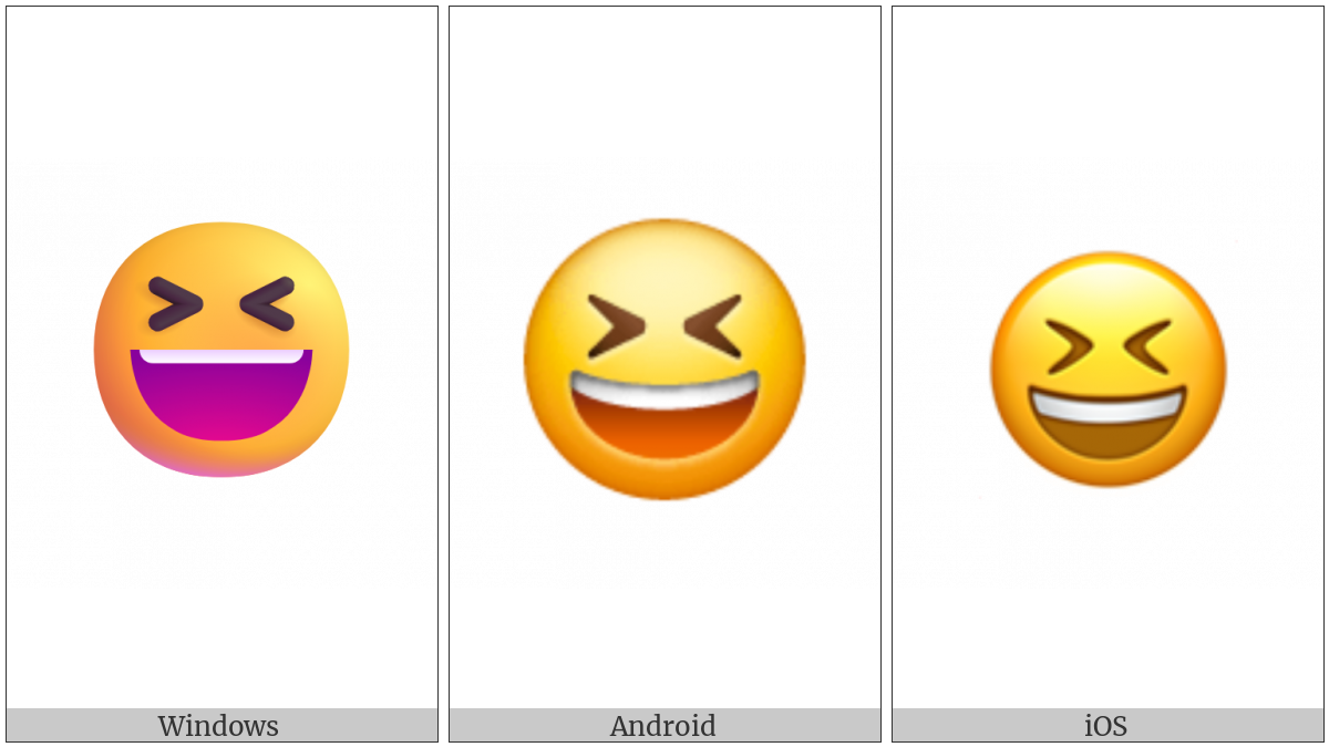 Smiling Face With Open Mouth And Tightly-Closed Eyes on various operating systems