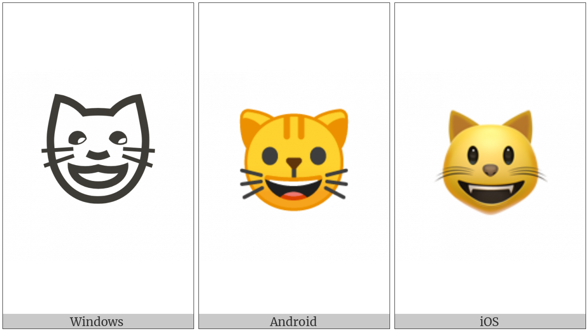 Smiling Cat Face With Open Mouth on various operating systems