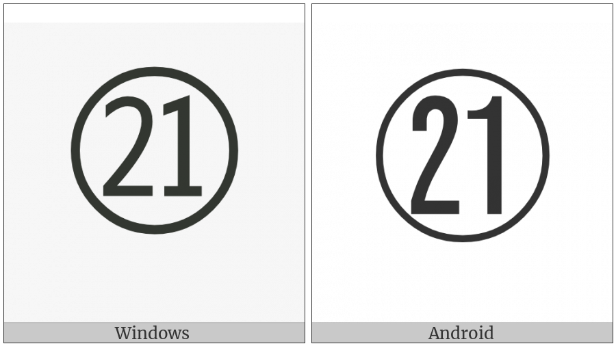 Circled Number Twenty One on various operating systems